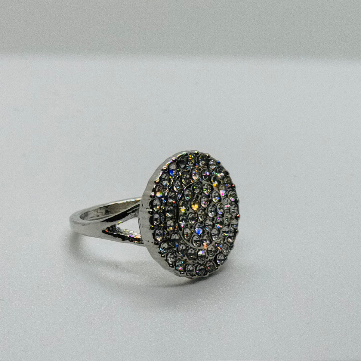 ornate mutli colour silver toned ring